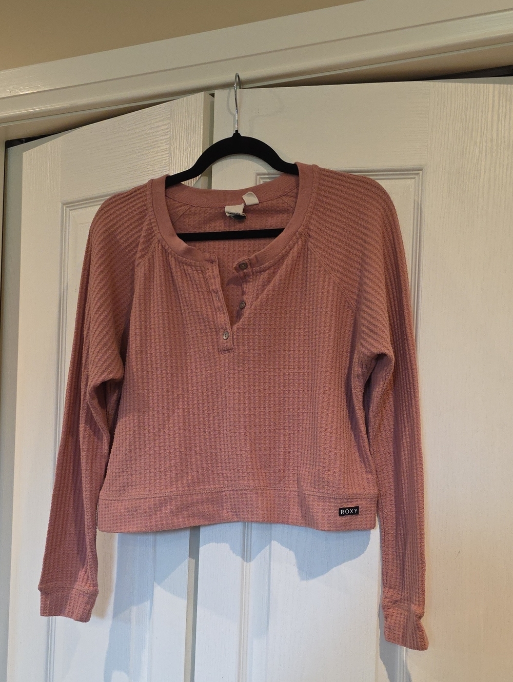 Roxy Dusty Rose Waffle Henley Long-Sleeve Top